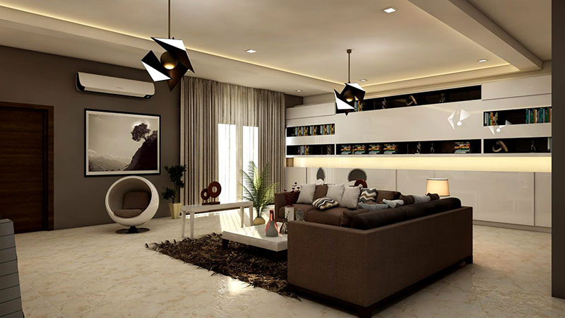 Rectangular White Coffee Table Near Brown Leather Sofa